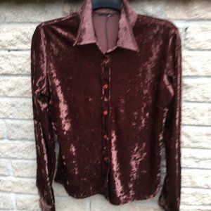 Chocolate Brown Crushed Velour Shirt - Small